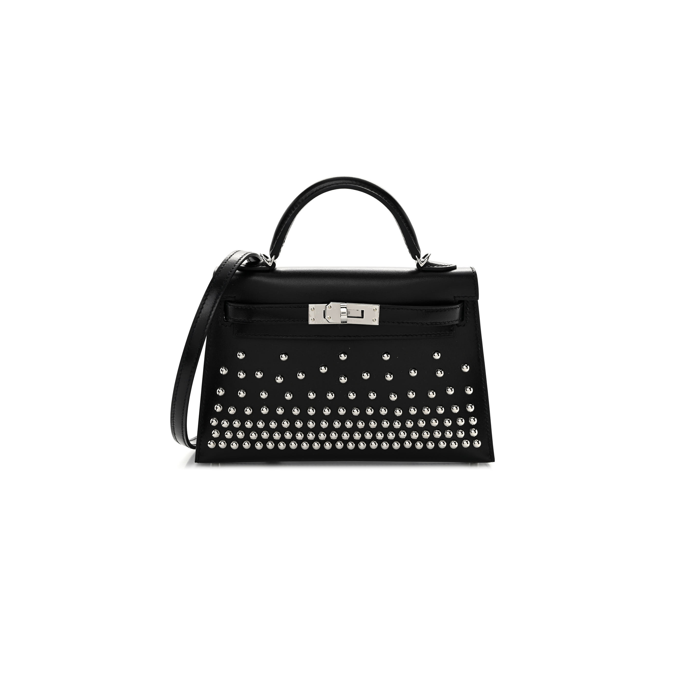 HERMÈS MASTER BOX STUDDED CLOUTÉ MINI KELLY SELLIER 20 BLACK (19*12*5.5cm)